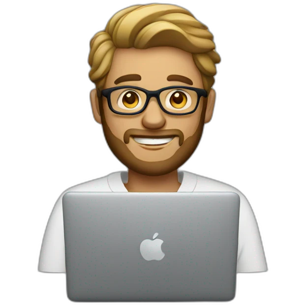 man with glasses and light beard working on macbook emoji