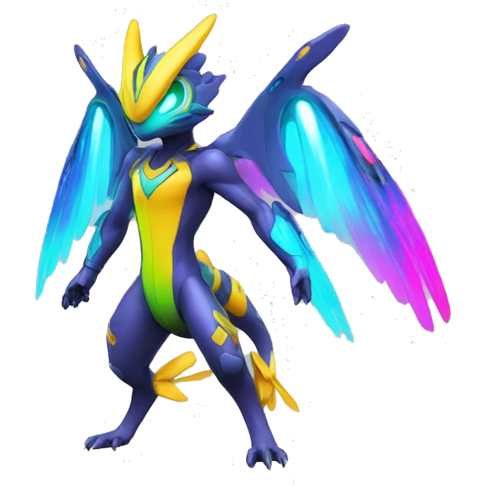 Colorful Neon Colors Vibrant Colors Flying Futuristic Fakémon-Legendary-Pokémon-Creature Full Body emoji