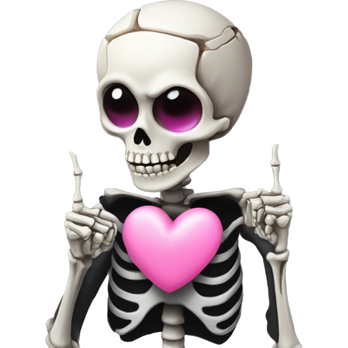 Cute skeleton w pink bow on head and pink heart eyes giving middle finger emoji