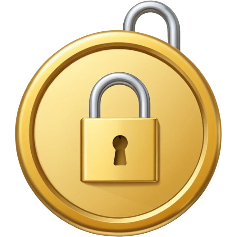 a gold medal with a lock engraved on it emoji