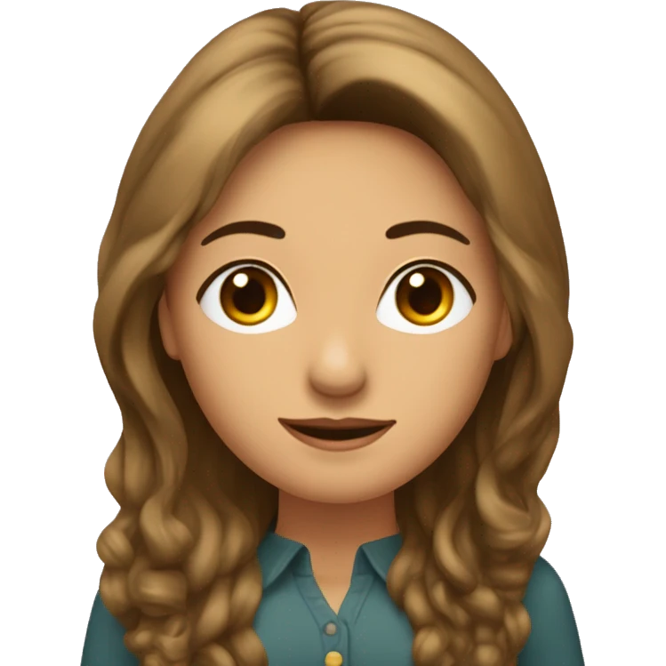 Mujer cabello castaño largo flequillo lado derecho ojos almendra emoji