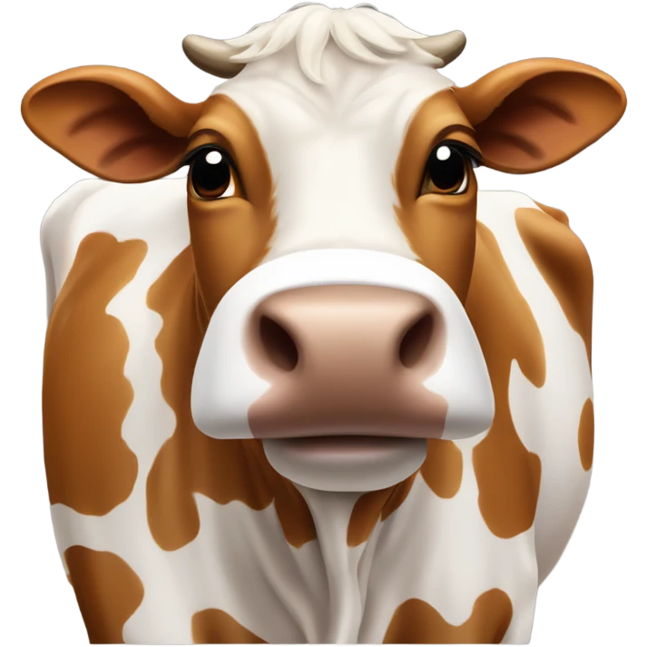 Longhorn brown cow with white tape over his nose that says bevo emoji
