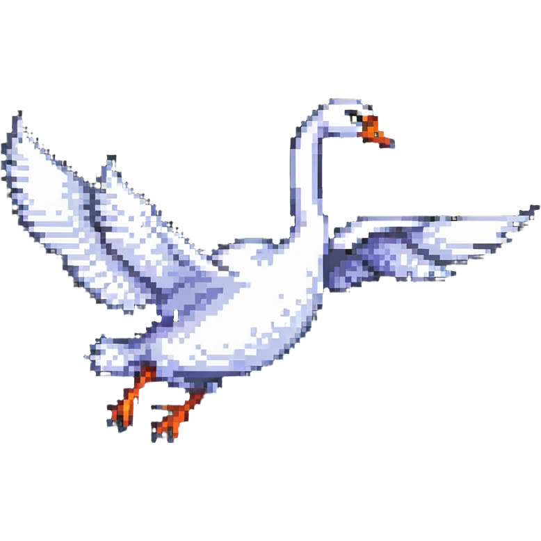 pixel art swan in mid-flight, dynamic pose emoji