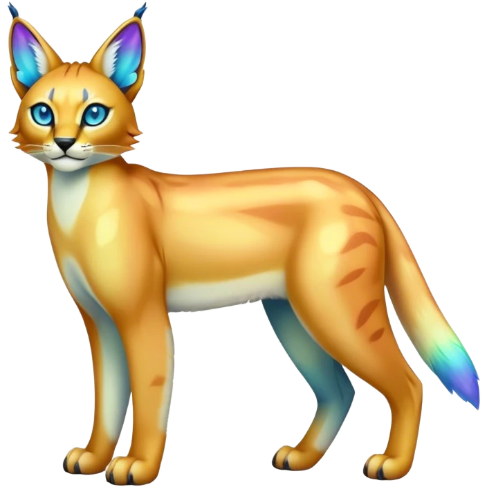An iridescent transparent  colorful lynx-caracal-serval-fakemon-Digimon-creature-hybrid emoji