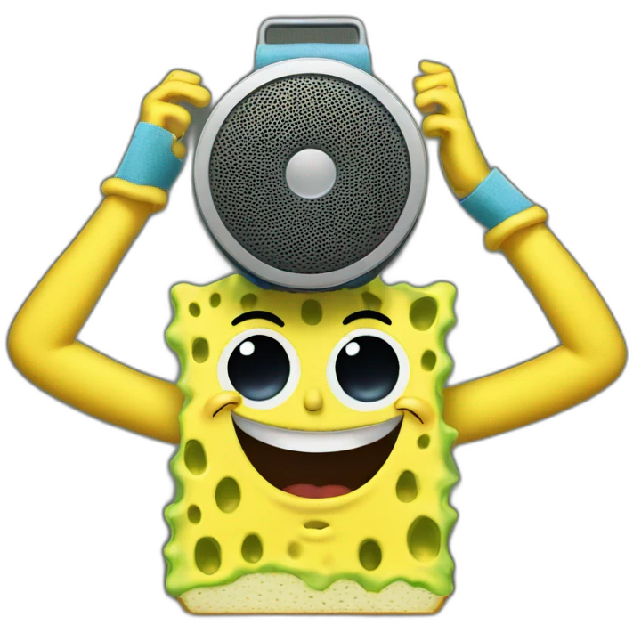 sponge bob holding a speaker over his head emoji