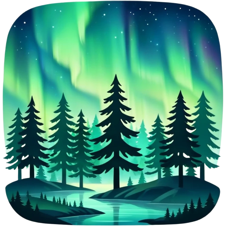 northern lights with pine forest silhouette emoji