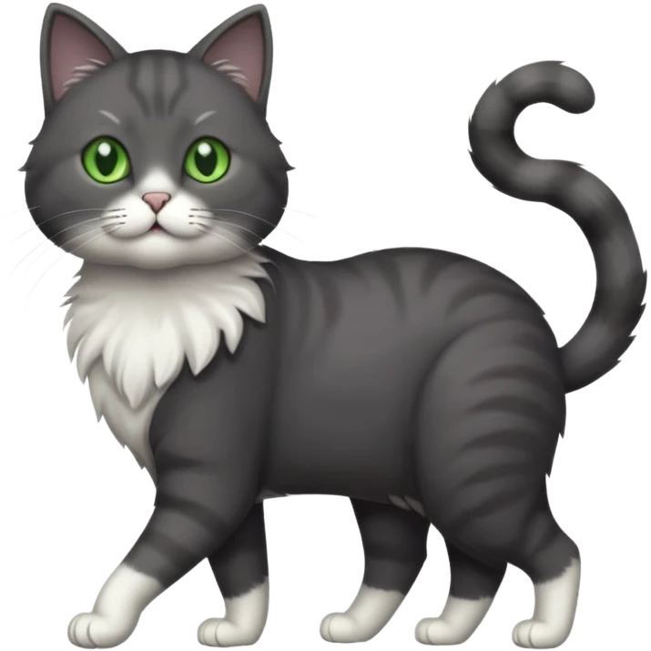 full body solid dark grey cat with green eyes, white paws and white whiskers walking emoji