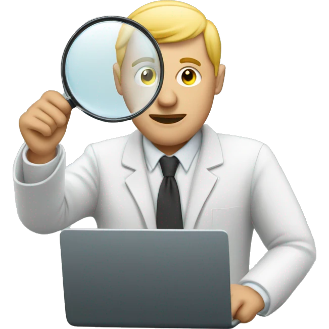 man looking at a laptop through a magnifying glass emoji