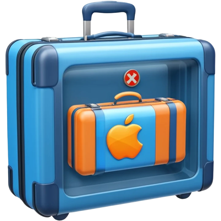 3D render of Suitcase Scan, X-Ray imaging aesthetic, translucent materials showing internal structure, orange and blue airport security style scan of a bag, medical scan style, Apple emoji style, isolated on white background --v 6.0. emoji