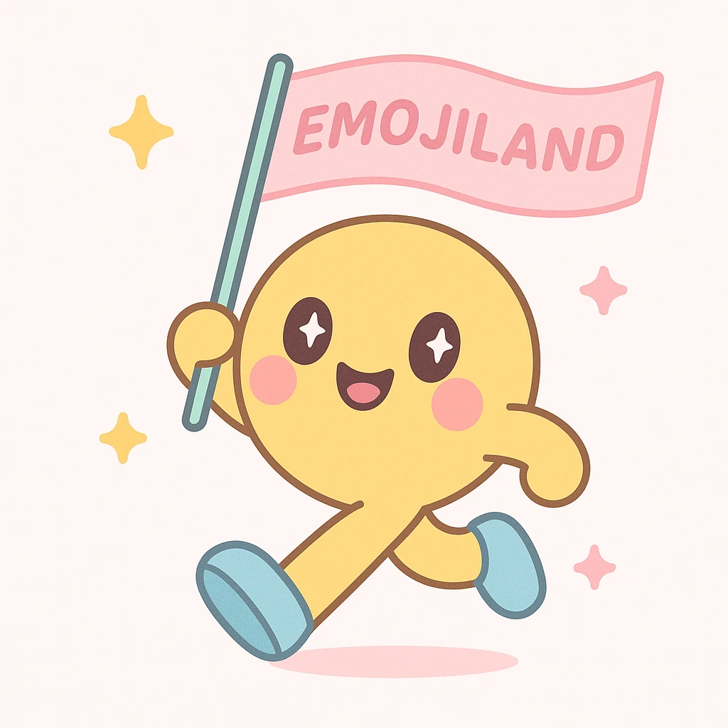 happy runner waving a flag that says 'emojiland' emoji