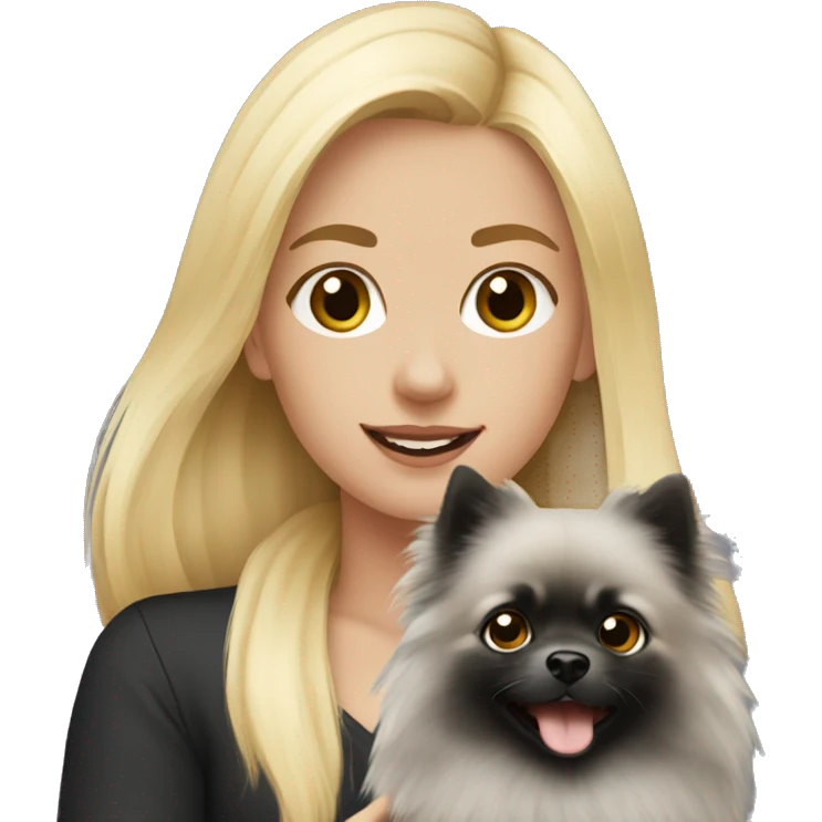 blond hair girl holding a black and grey pomeranian  emoji