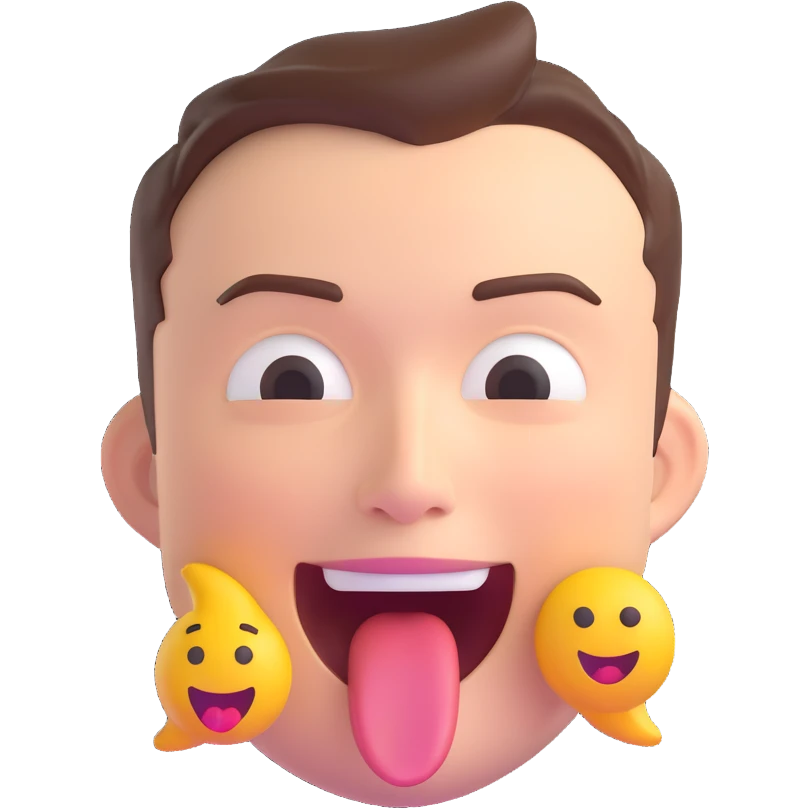 Elon Musk with a playful expression, sticking out a large tongue, emoji style emoji
