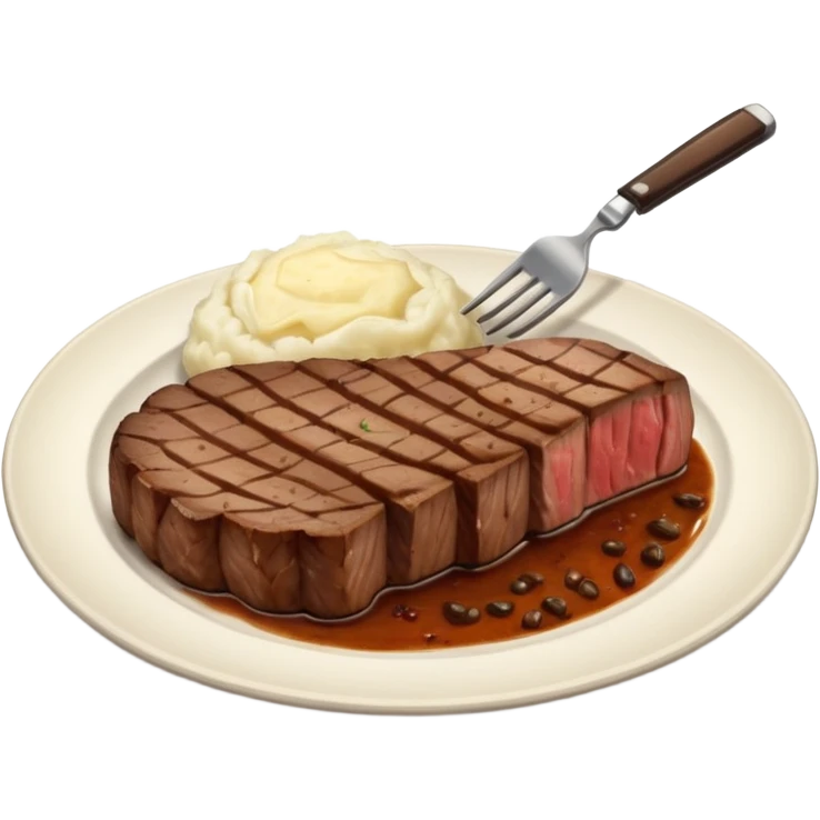 Make plate and fork on the left and knife on the right. And a cooked steak with mash potatoes o the side emoji