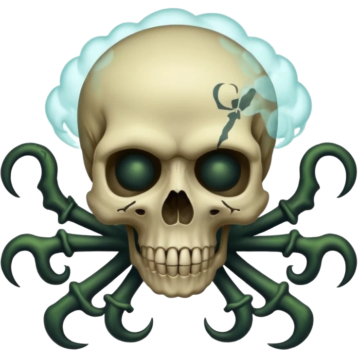 a poisonous cloud of gas, dark swamp color, with an image of a skull and two crossed bones behind the skull emoji