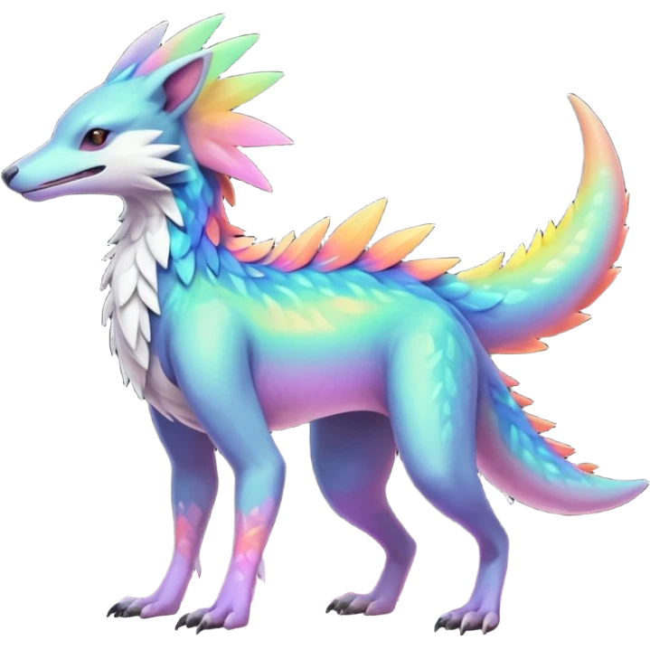 Colorful Fruity Nebulae Pastel Neon Slick Iridescent Warm-colored Tropical Exotic Vernid-Sergal-Trico-Silvally-Nargacuga-fusion-hybrid-animal-creature, full body emoji