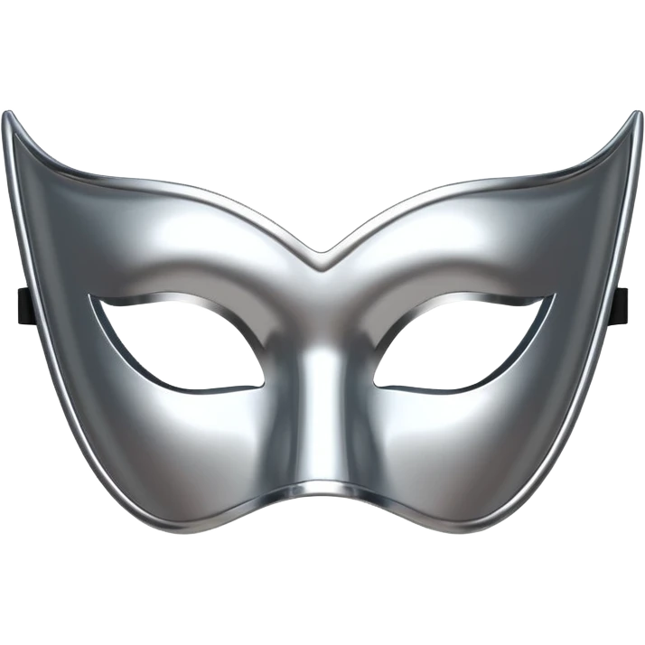 A sleek masquerade mask emoji made of polished silver chrome, smooth sensual curves, reflective metallic surface, mysterious sexy luxury vibe, minimal iOS emoji style, centered, clean white background emoji
