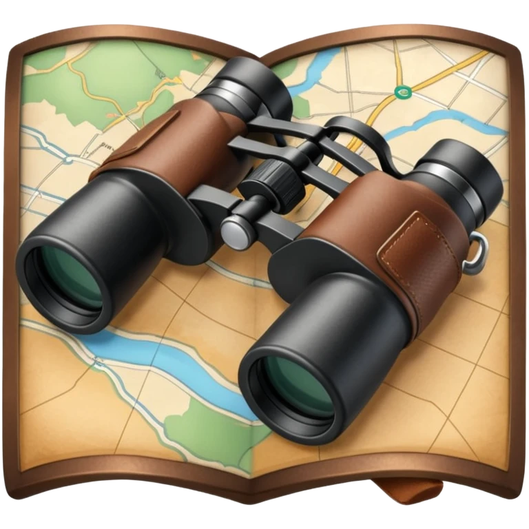 Black binoculars with leather strap on map emoji