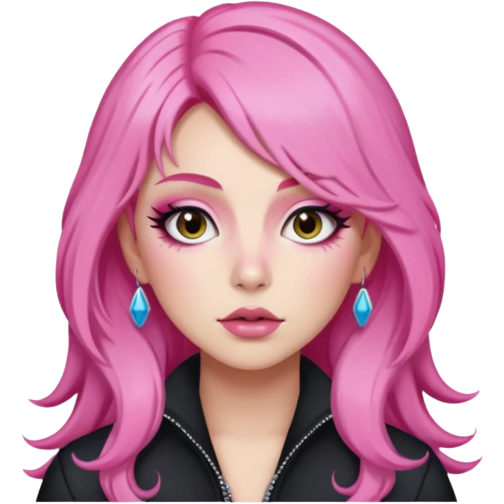 Charly xcx with long hair and full glam makeup, pink hair emoji