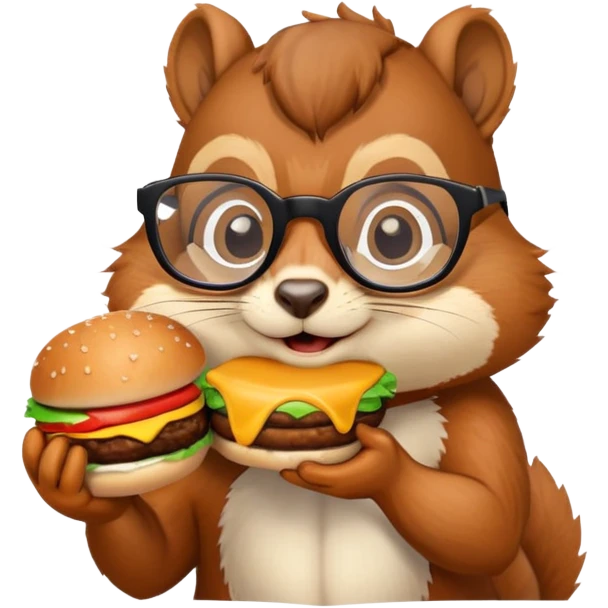 A squirrel wearing glasses and eating a burger  emoji