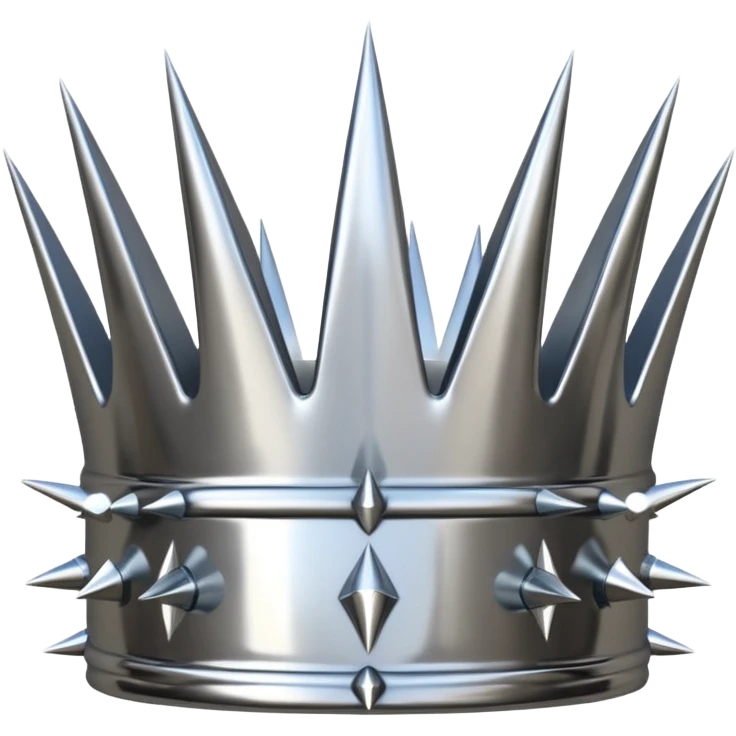 A spiked crown emoji made of silver chrome, sharp yet rounded metallic spikes, glossy reflections, aggressive luxury swag aesthetic, iOS emoji style, centered, clean white background emoji