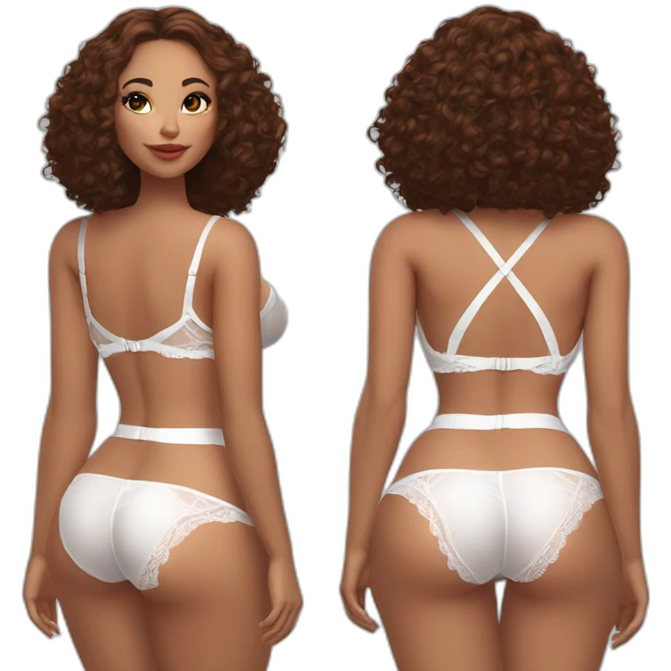 Full body Caucasian curvy cэbeauty white lingerie back and front views emoji