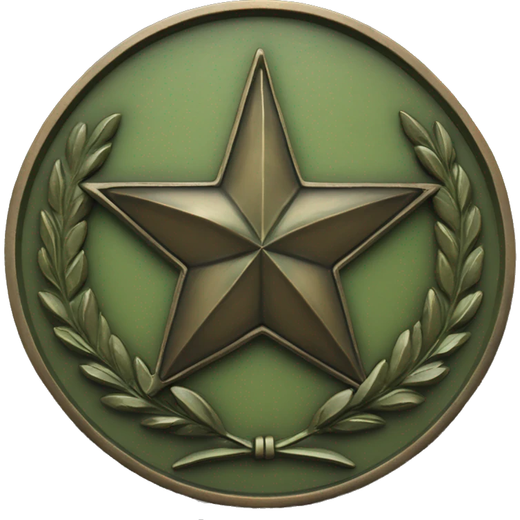 U.S. war veteran, laurel wreath circle with 5-pointed star, bronze finish with greenish patina emoji