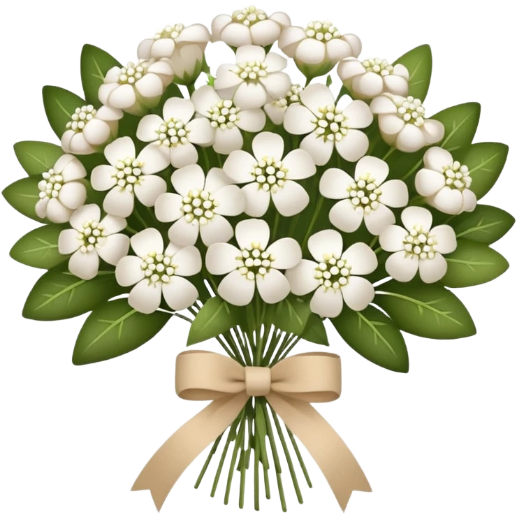 bouquet of white  gypsophila flowers with beige ribbon emoji