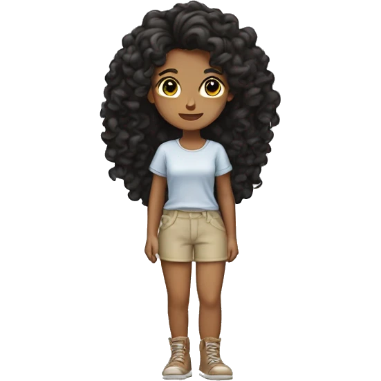 Tan girl curly black hair standing strait on one leg other leg tucked emoji