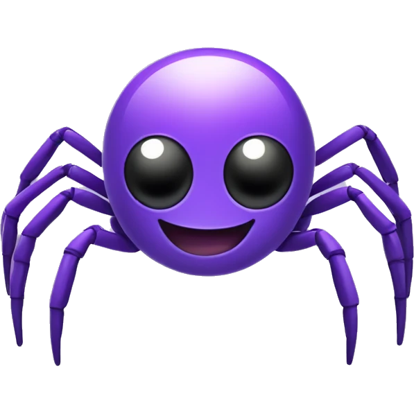 A happy and cute spider mascot. The spider should have a cheerful face and a non-threatening appearance. It should have a sleek, futuristic design with some elements representing technology and data. it has to be purple. emoji