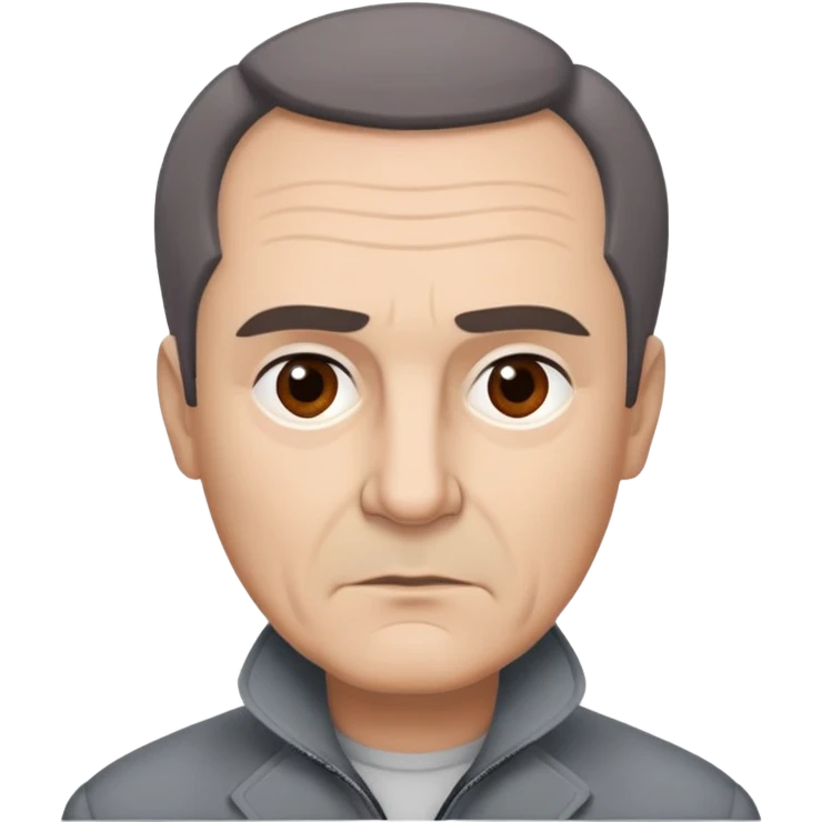 Actor in his 60s with light skin, round face, broad cheekbones. Expressive dark brown eyes, slightly arched thick eyebrows. Short brown hair combed to the side with visible receding hairline. Serious expression. Wearing a professional gray jacket. emoji
