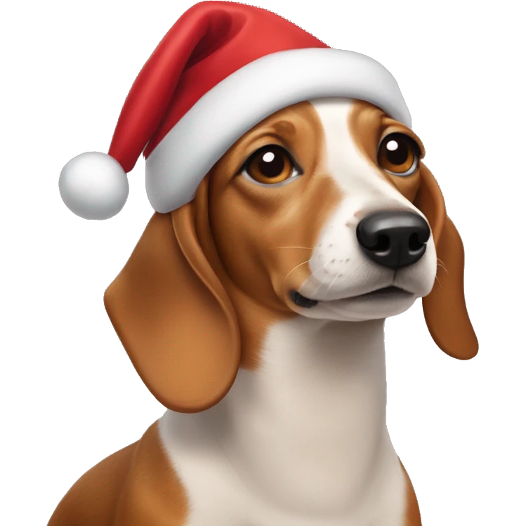 Weenie dog wearing a Christmas hat emoji