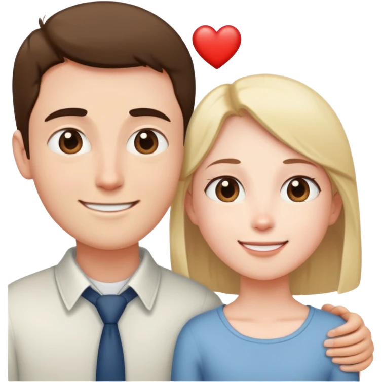 a short person with heart eyes gazing up at a very tall person, both smiling bashfully emoji