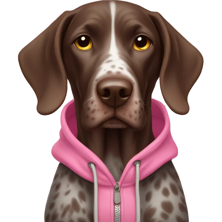 German pointer wearing a pink hoodie  emoji