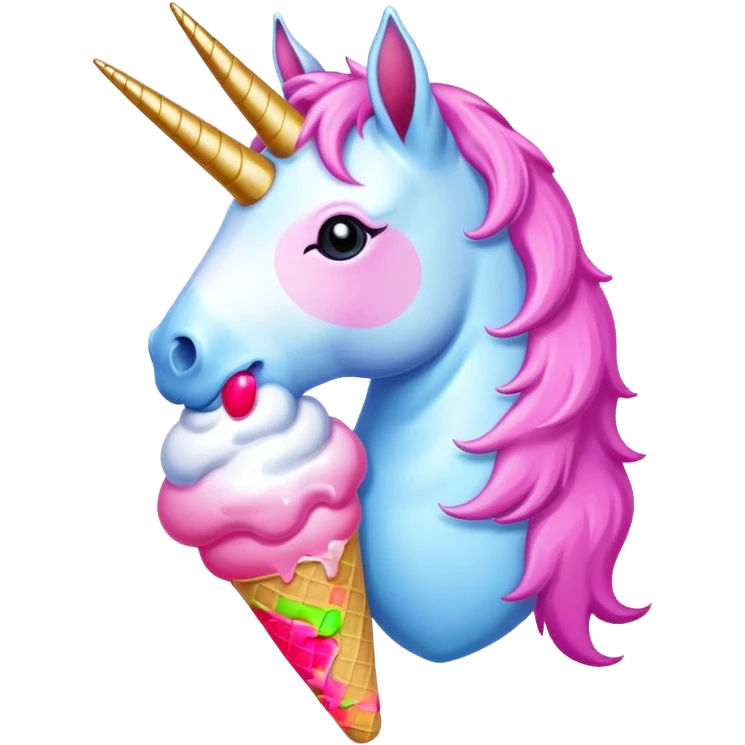 Unicorn eats a pink icecream emoji
