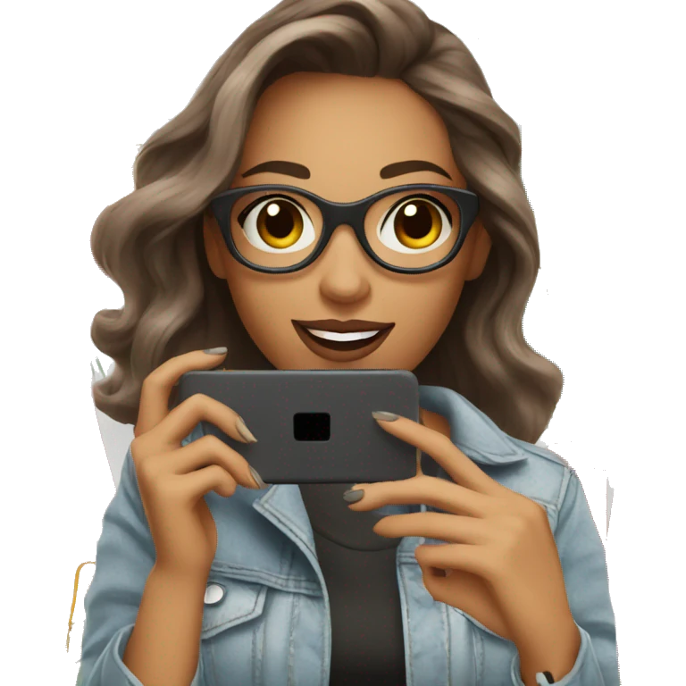 white skin influencer taking selfie with a shopping bag emoji