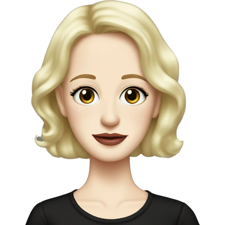 Eva Green with blonde hair, freckles, black shirt emoji