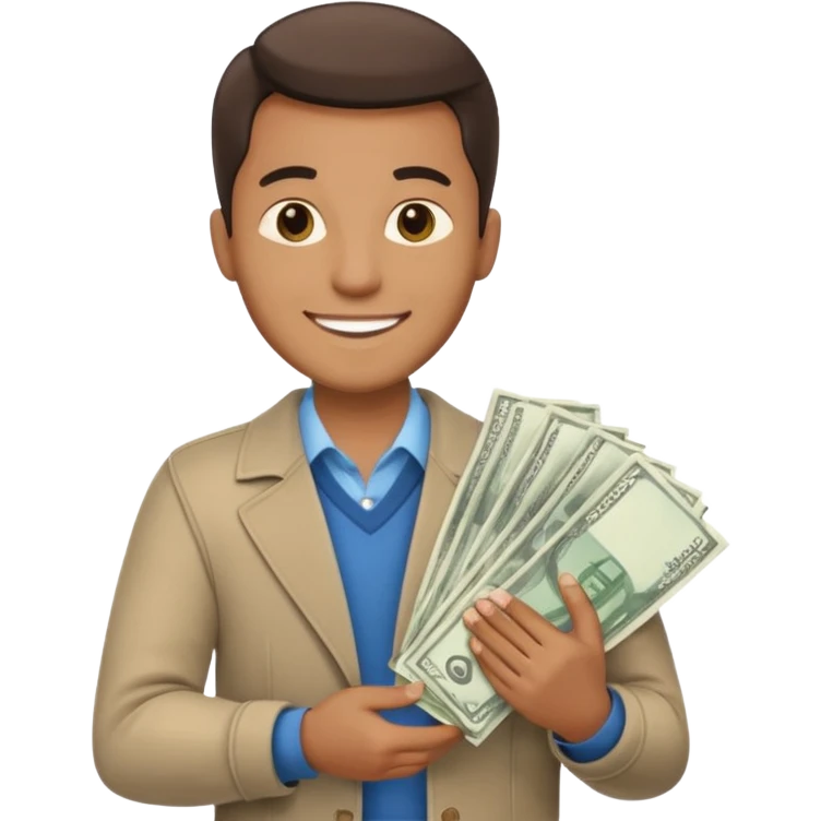an American man with money in his hands, wearing regular clothes emoji