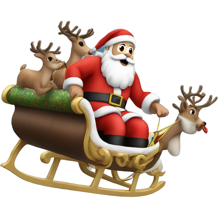 Santa flying in the sky on his sleigh with raindeers emoji
