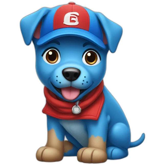 Blue dog with red cap w logo emoji