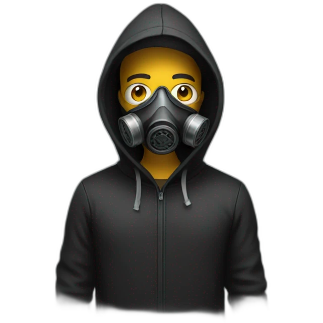 man with black hoodie and gas mask emoji
