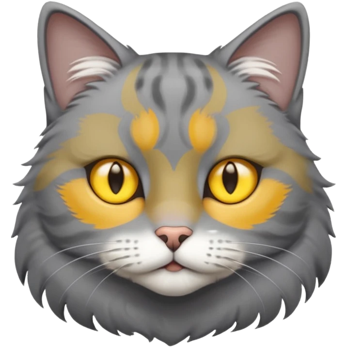 A gray cat with yellow eyes named max he is very cute and has a white spot on his neck he is a boy emoji
