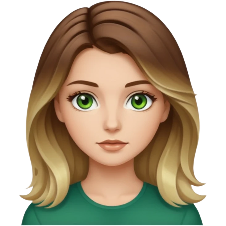 White girl green eyes with medium voluminous brown hair with blonde highlights balayage emoji