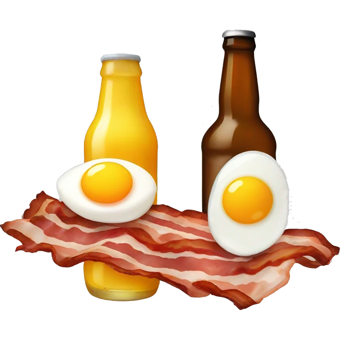 two beer bottles and bacon and eggs emoji