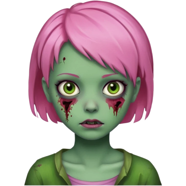 zoombie girl pink short hair, green skin emoji