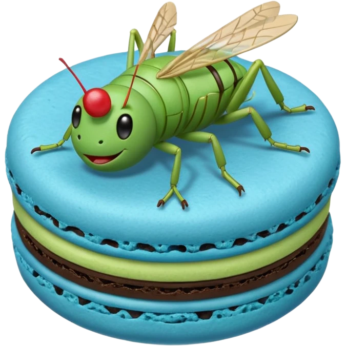 A cartoon cricket on a blue macaron emoji