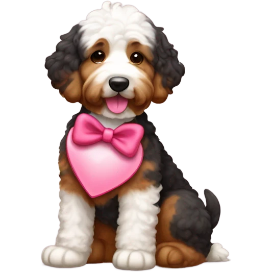 Bernedoodle dressed for Valentine’s Day emoji