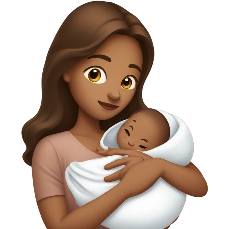 woman with hazel eyes and long brown hair holding newborn baby in arms emoji