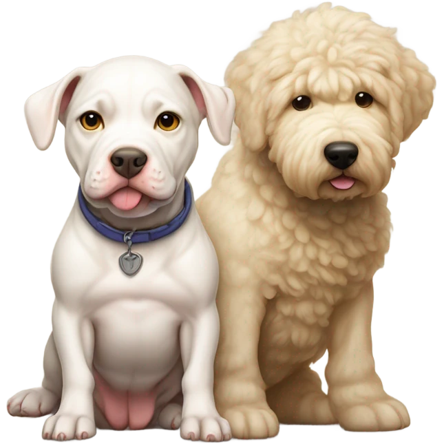White pitbull with golden doodle on his back emoji