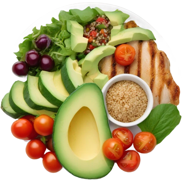 round white plate with healthy food emoji
