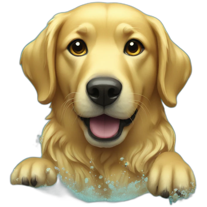 golden dog swimming in the sea emoji